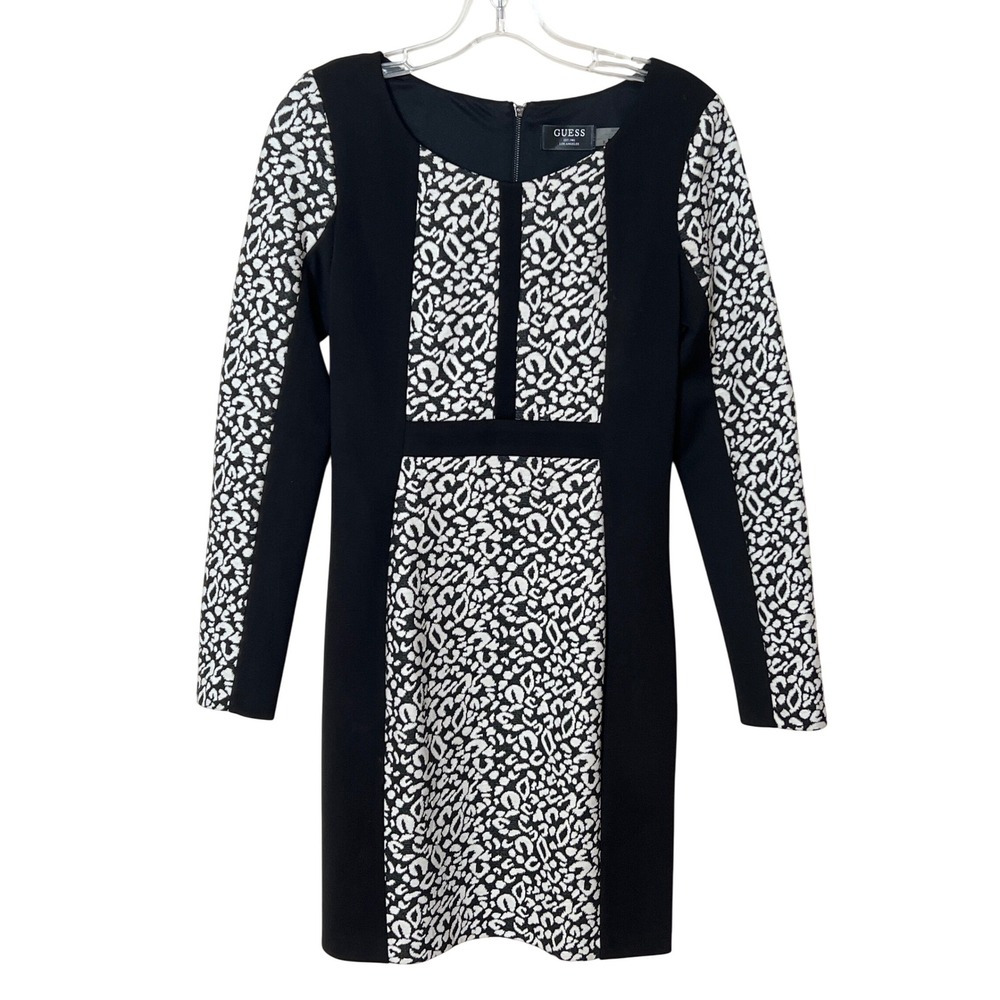 Guess Mori‎ Long Sleeve Bodycon Work Dress Black White Size 6 Office EUC